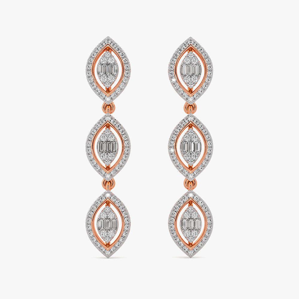Chic 14Kt Rose Gold Diamond Drop Earrings-Earrings-OSE26B36-D300XDC