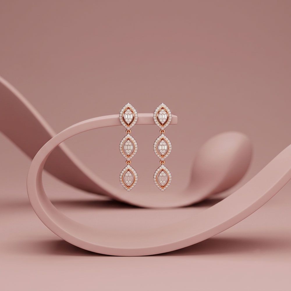 Chic 14Kt Rose Gold Diamond Drop Earrings-Earrings-OSE26B36-D300XDC