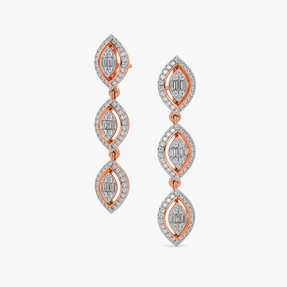 Chic 14Kt Rose Gold Diamond Drop Earrings-Earrings-OSE26B36-D300XDC