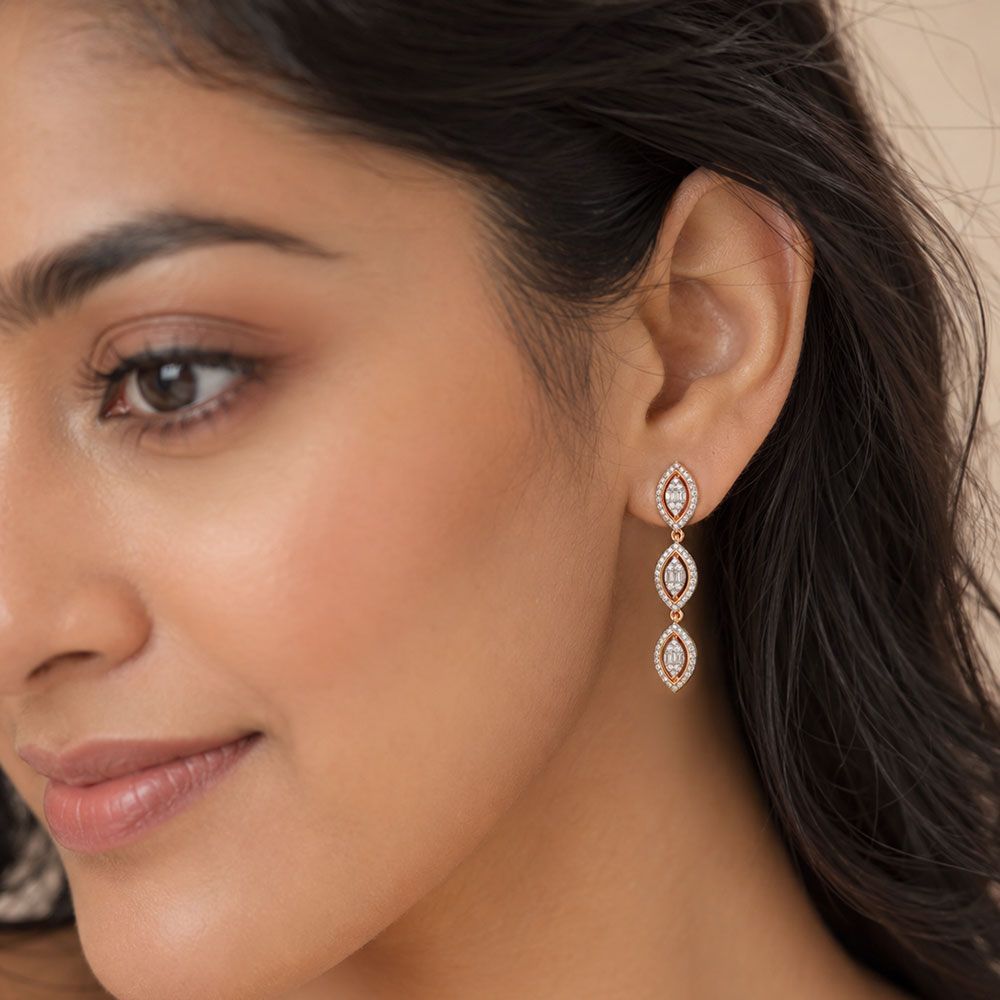 Chic 14Kt Rose Gold Diamond Drop Earrings-Earrings-OSE26B36-D300XDC