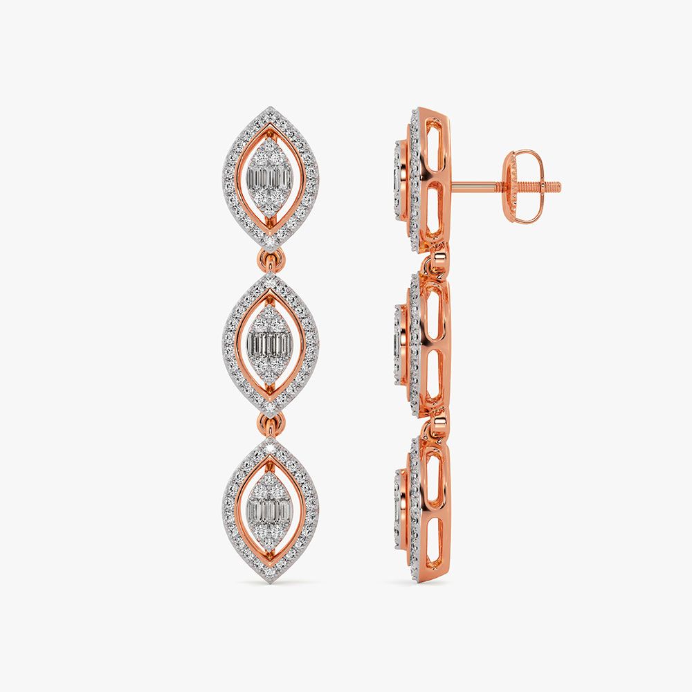 Chic 14Kt Rose Gold Diamond Drop Earrings-Earrings-OSE26B36-D300XDC