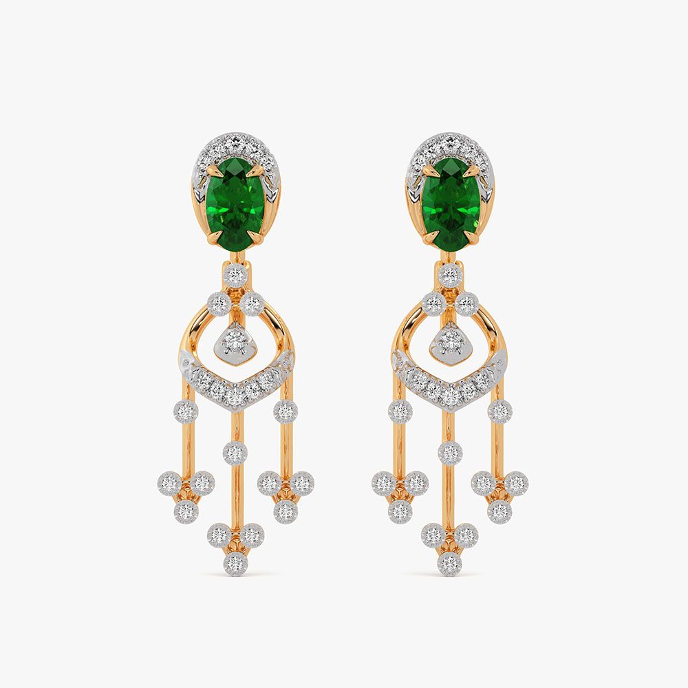 Vibrant 14Kt Yellow Gold Diamond Drop Earrings-Earrings-OSE26B37-D442RCC