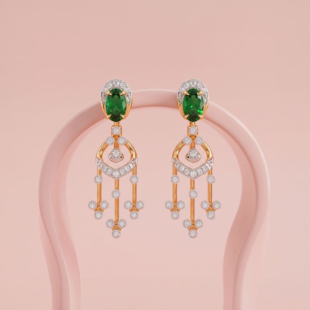 Vibrant 14Kt Yellow Gold Diamond Drop Earrings-Earrings-OSE26B37-D442RCC