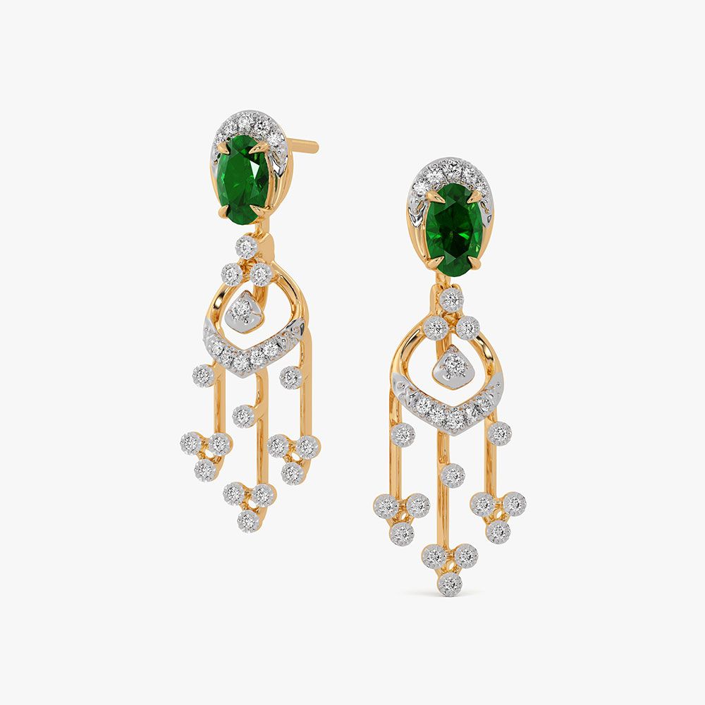 Vibrant 14Kt Yellow Gold Diamond Drop Earrings-Earrings-OSE26B37-D442RCC