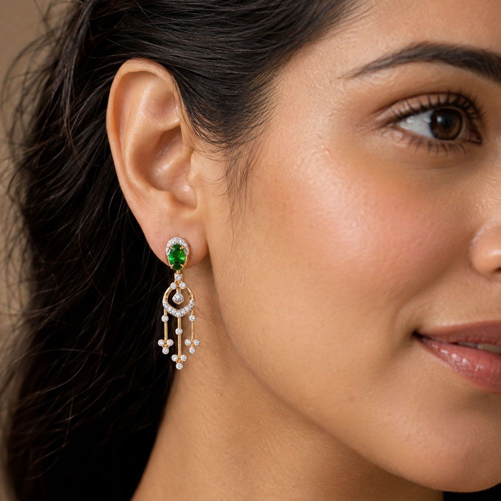 Vibrant 14Kt Yellow Gold Diamond Drop Earrings-Earrings-OSE26B37-D442RCC