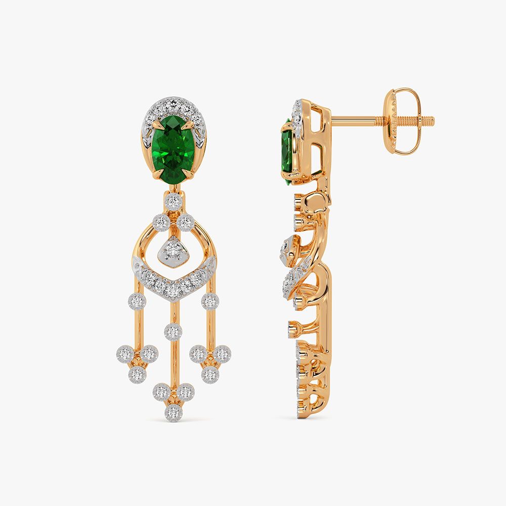 Vibrant 14Kt Yellow Gold Diamond Drop Earrings-Earrings-OSE26B37-D442RCC
