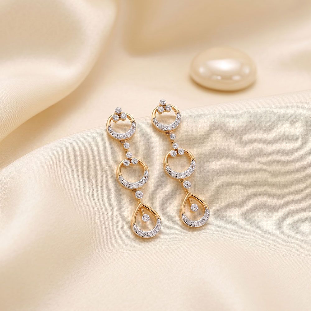 Radiant 14Kt Yellow Gold Diamond Dangler Earrings-Earrings-OSE26B38-D400RCC