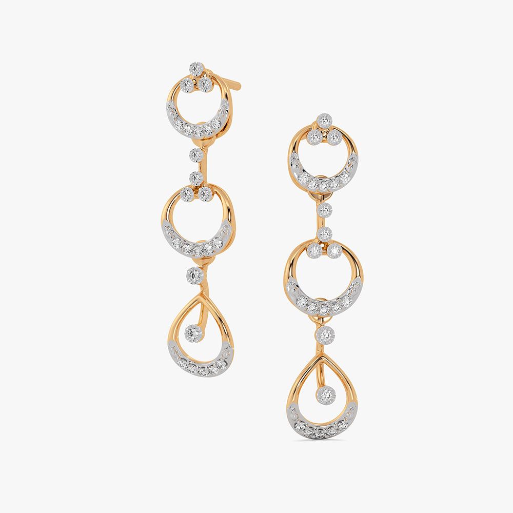 Radiant 14Kt Yellow Gold Diamond Dangler Earrings-Earrings-OSE26B38-D400RCC