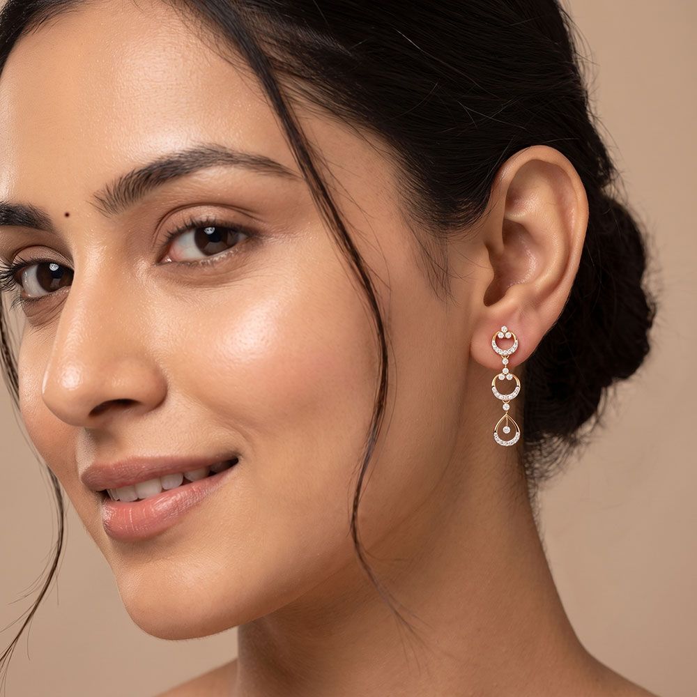 Radiant 14Kt Yellow Gold Diamond Dangler Earrings-Earrings-OSE26B38-D400RCC
