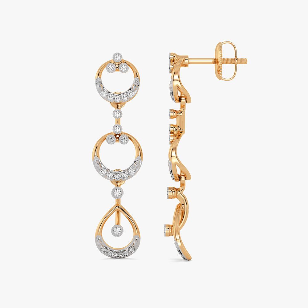 Radiant 14Kt Yellow Gold Diamond Dangler Earrings-Earrings-OSE26B38-D400RCC