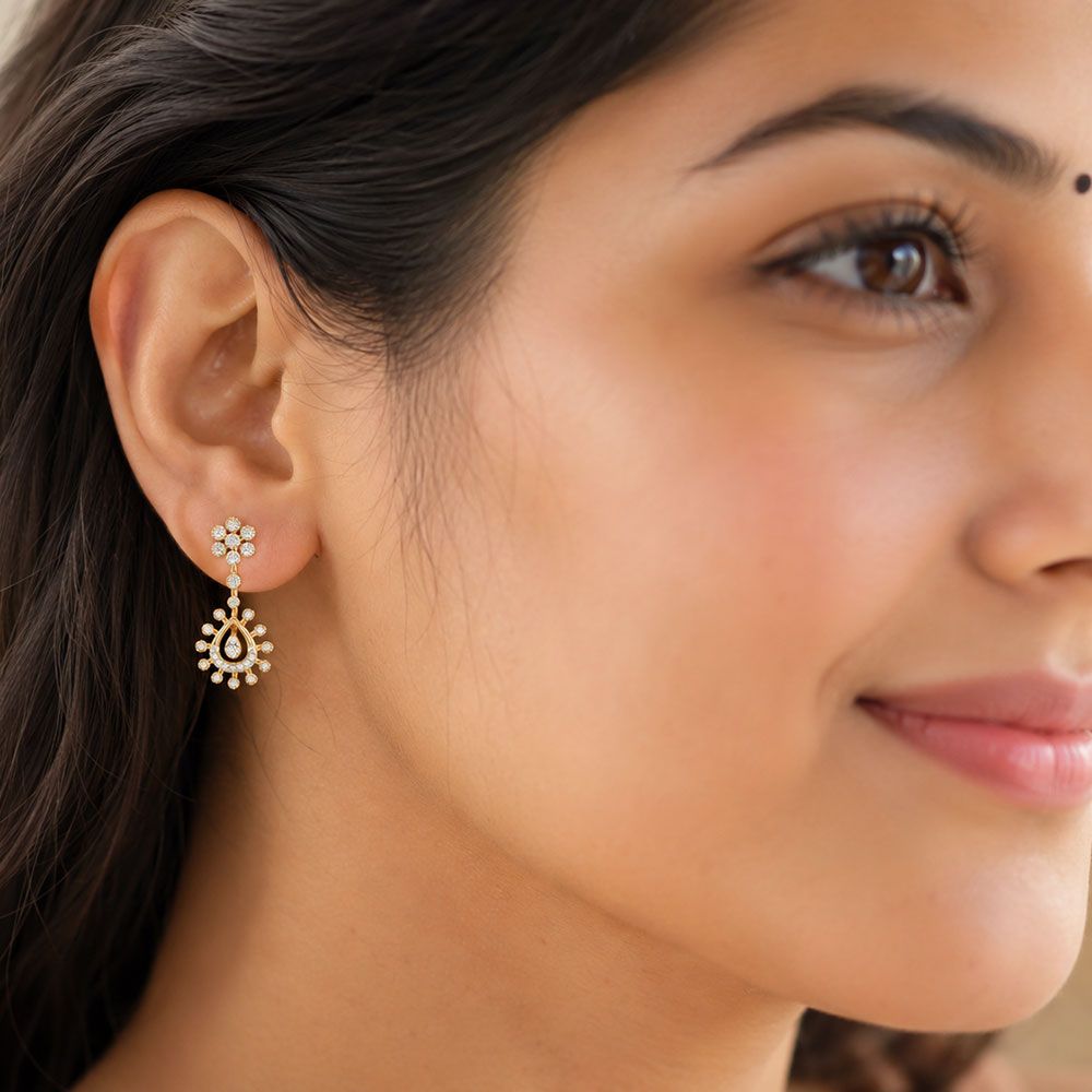 Radiant Elegance 14Kt Yellow Gold Diamond Earrings-Earrings-OSE26B40-D400RCC