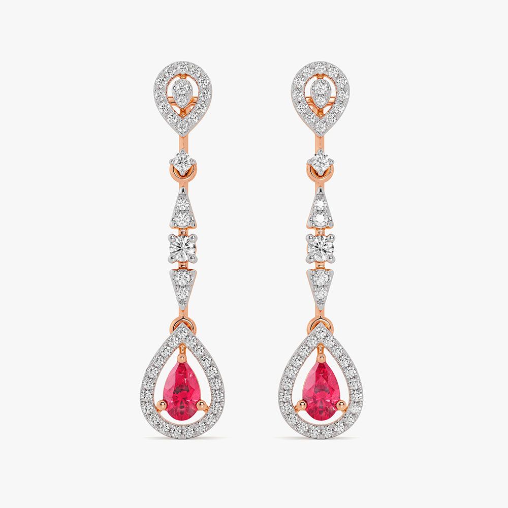 Elegant Drop 14Kt Rose Gold Diamond Dangler Earrings-Earrings-OSE26B83-D442XCC