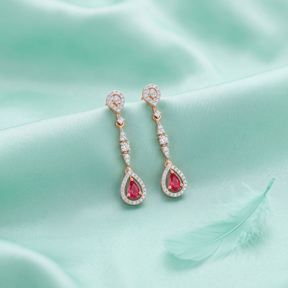 Elegant Drop 14Kt Rose Gold Diamond Dangler Earrings-Earrings-OSE26B83-D442XCC