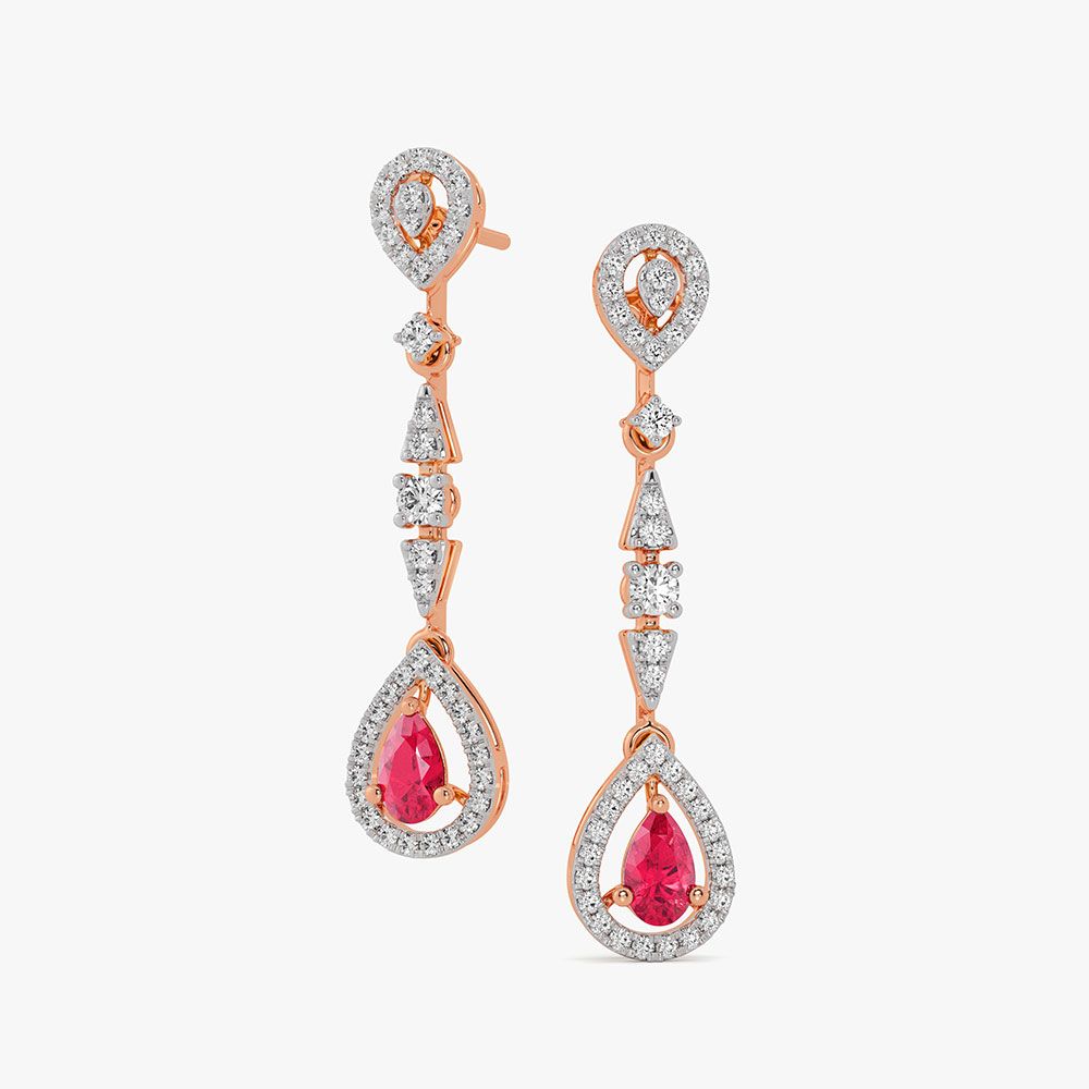 Elegant Drop 14Kt Rose Gold Diamond Dangler Earrings-Earrings-OSE26B83-D442XCC