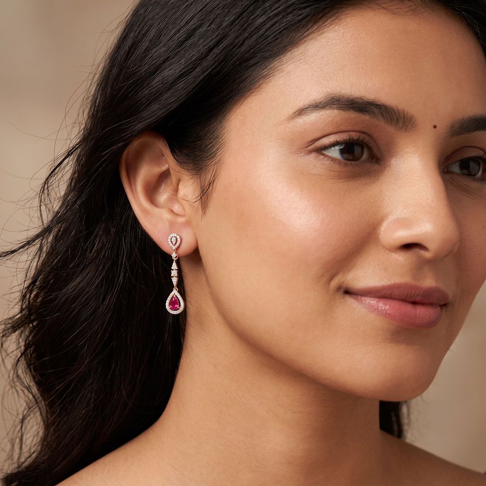 Elegant Drop 14Kt Rose Gold Diamond Dangler Earrings-Earrings-OSE26B83-D442XCC