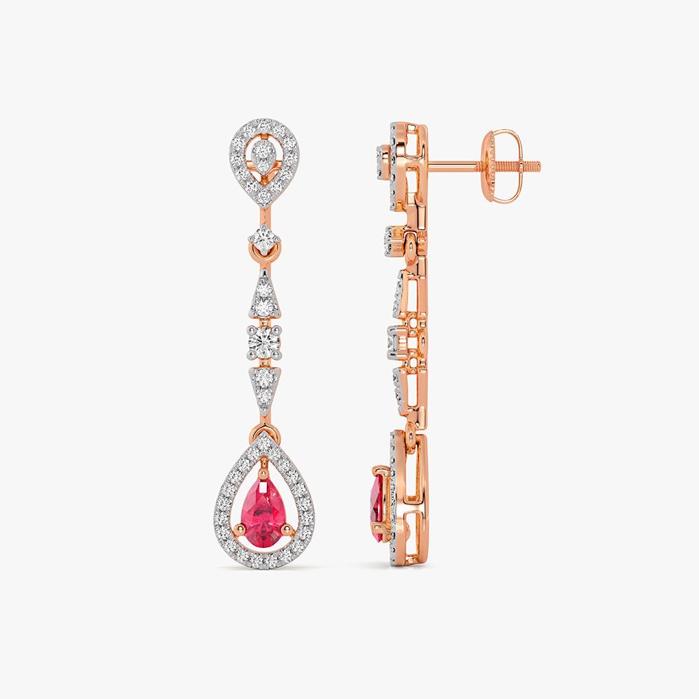 Elegant Drop 14Kt Rose Gold Diamond Dangler Earrings-Earrings-OSE26B83-D442XCC