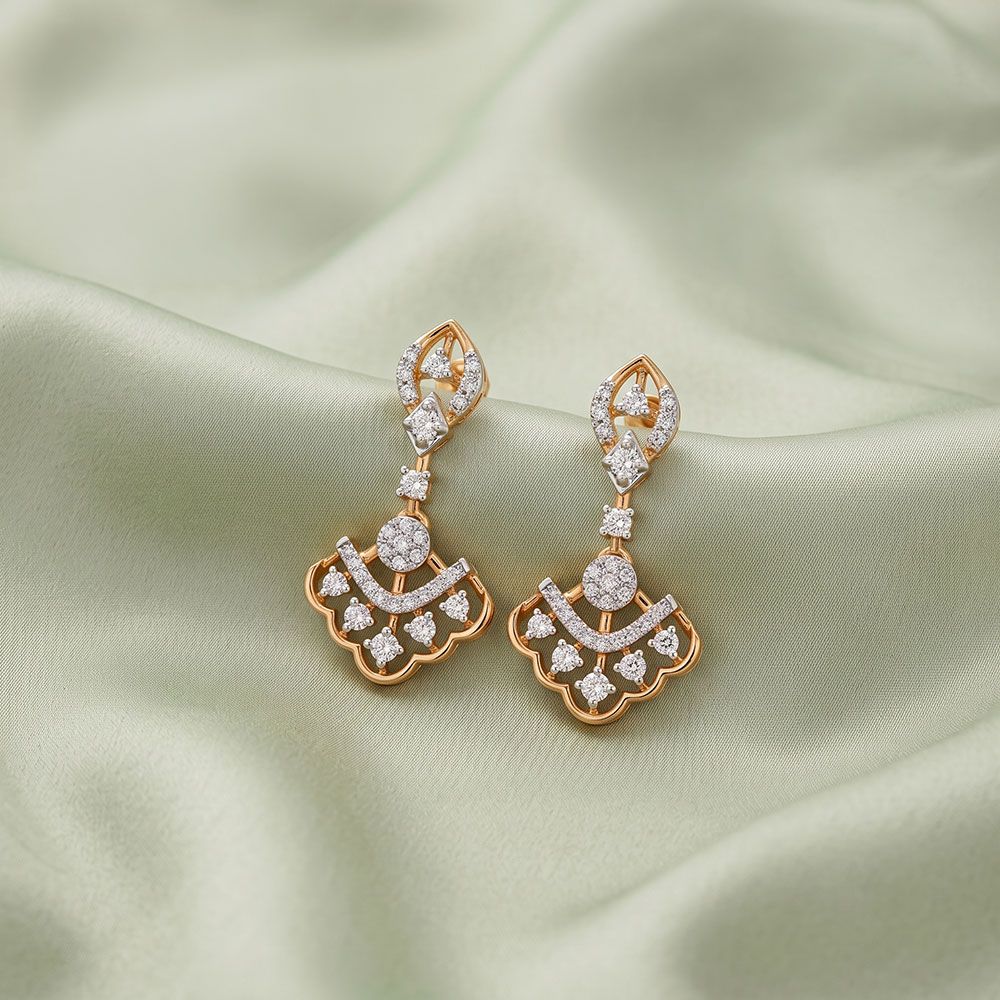 Glamorous 14Kt Yellow Gold Diamond Dangler Earrings-Earrings-OSE26B84-D400RCC
