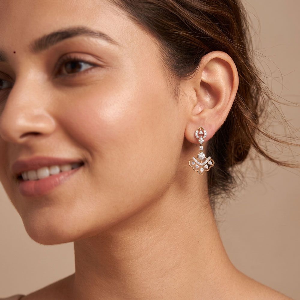Glamorous 14Kt Yellow Gold Diamond Dangler Earrings-Earrings-OSE26B84-D400RCC