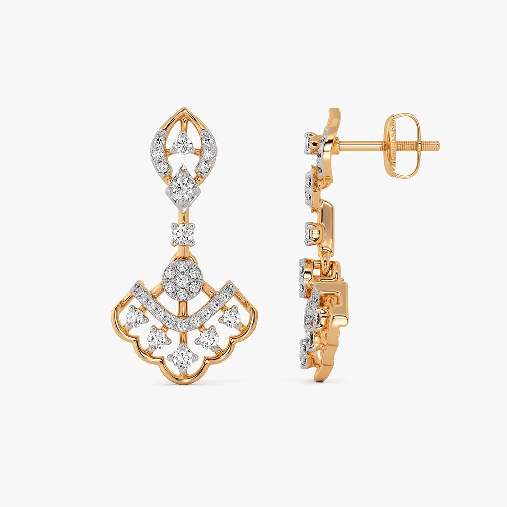 Glamorous 14Kt Yellow Gold Diamond Dangler Earrings-Earrings-OSE26B84-D400RCC