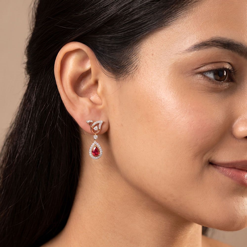 Floral Glow 14Kt Rose Gold Diamond Earrings-Earrings-OSE26B85-D435X0C