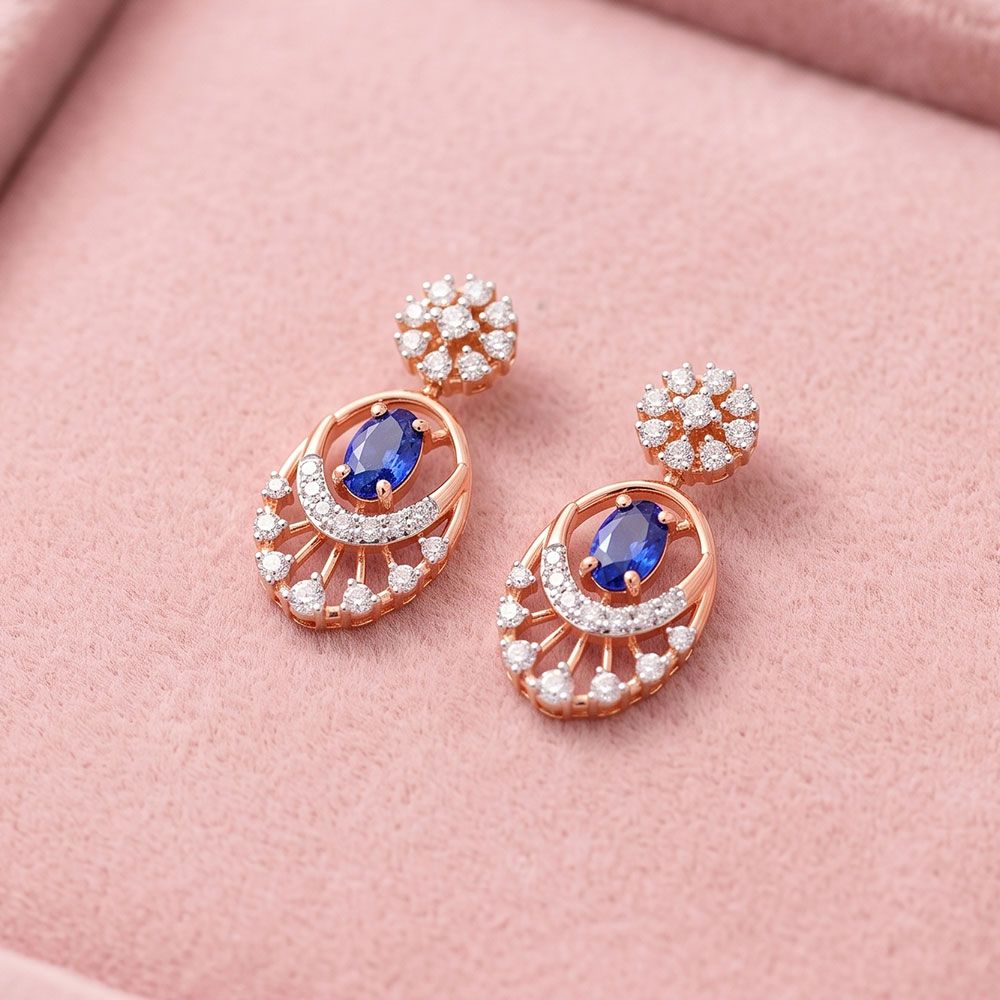Graceful Drop 14Kt Rose Gold Diamond Dangler Earrings-Earrings-OSE26B87-D442XCC