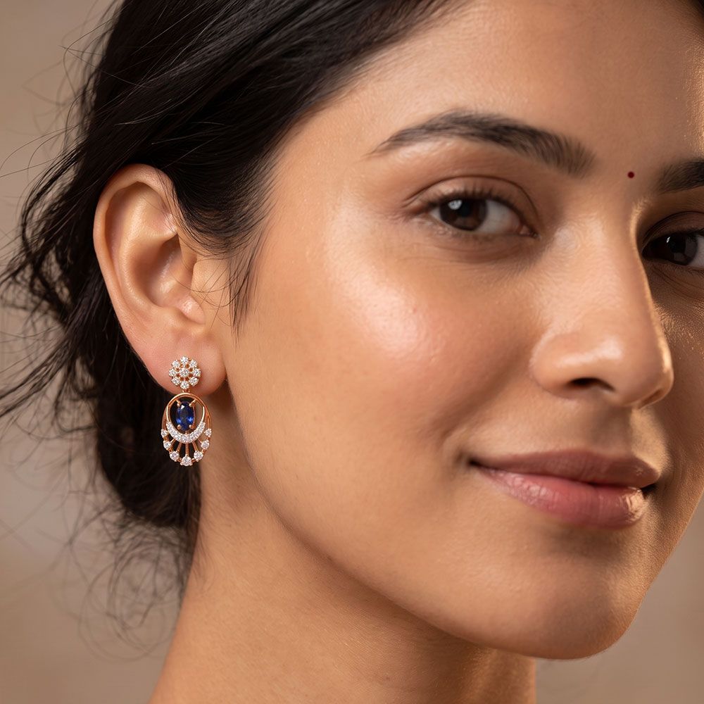 Graceful Drop 14Kt Rose Gold Diamond Dangler Earrings-Earrings-OSE26B87-D442XCC