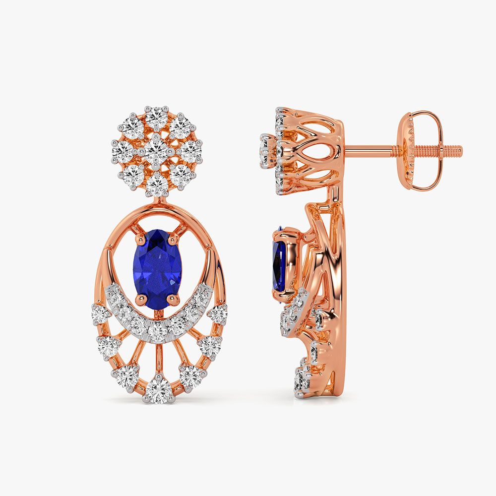 Graceful Drop 14Kt Rose Gold Diamond Dangler Earrings-Earrings-OSE26B87-D442XCC