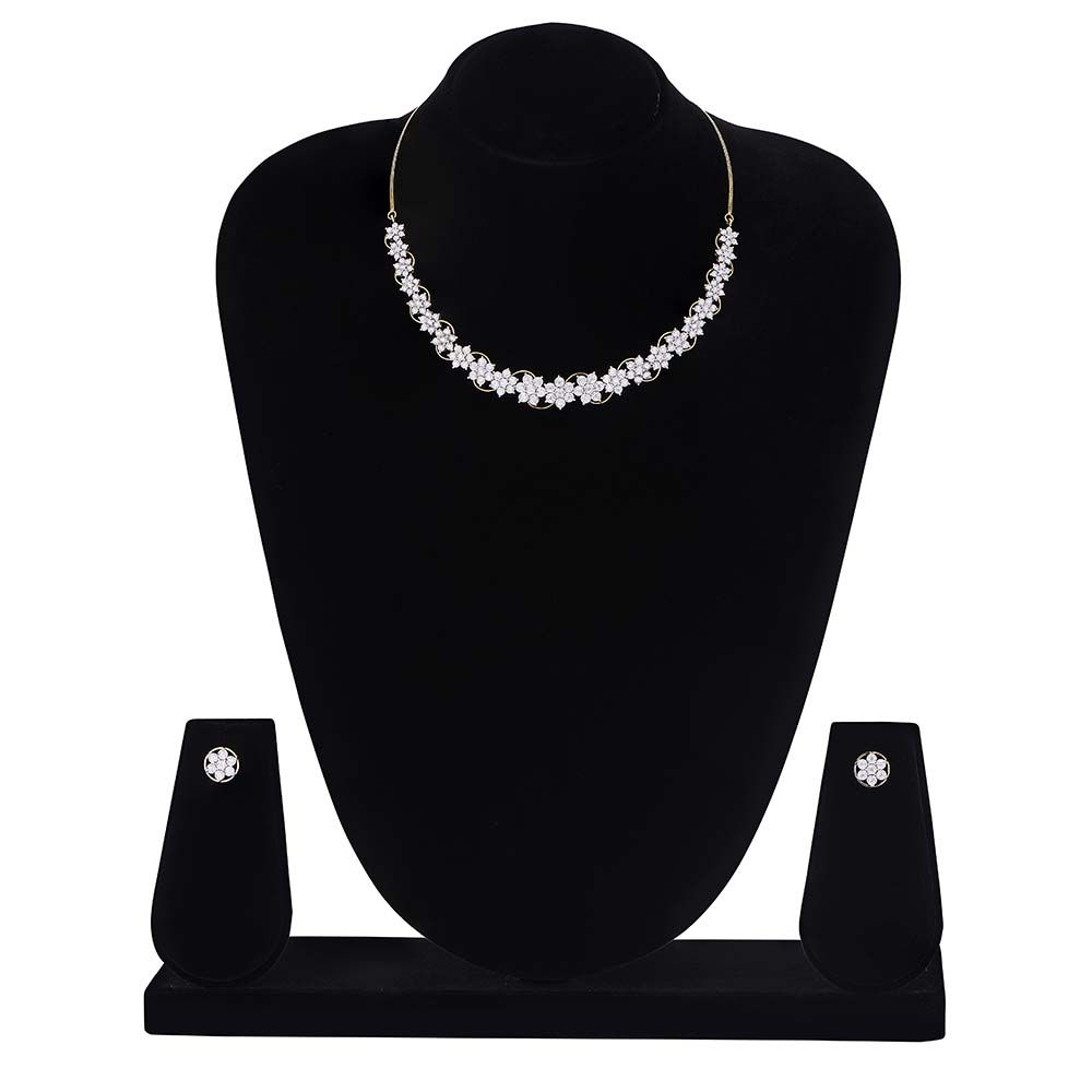 Chic Yellow Gold Crown Star Necklace Set-Diamond-ONS17003-M300R0B