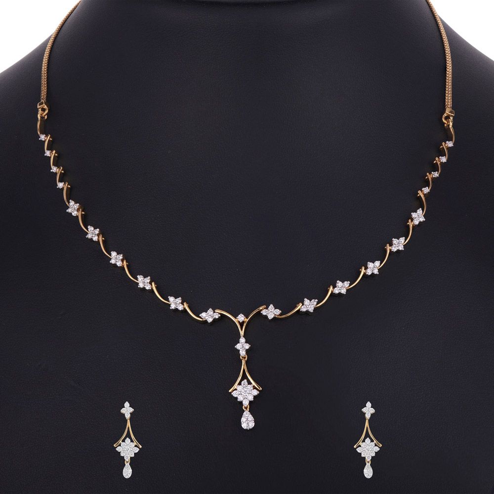 Floral Design Earrings and Necklace Set in 14Kt Rose Gold-Diamond-ONS17029-D400X0C