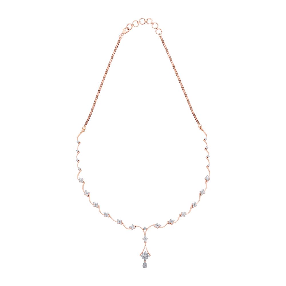 Floral Design Earrings and Necklace Set in 14Kt Rose Gold-Diamond-ONS17029-D400X0C