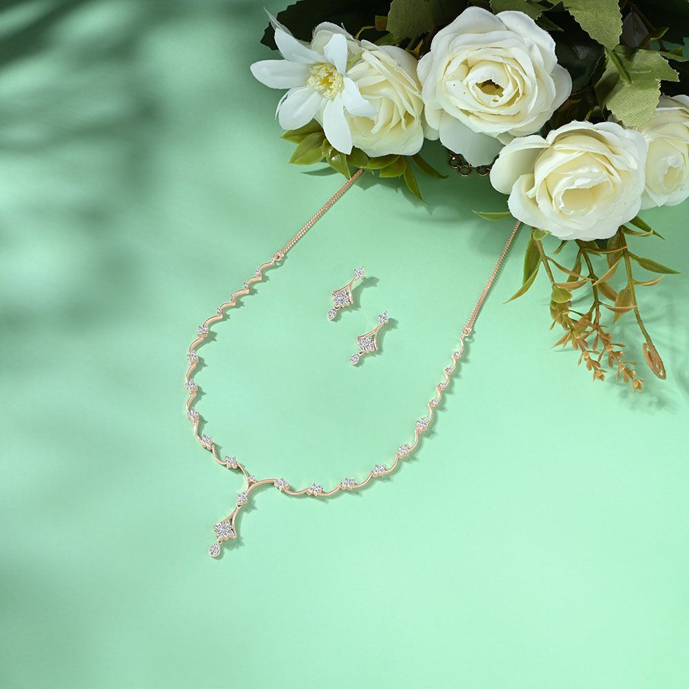 Floral Design Earrings and Necklace Set in 14Kt Rose Gold-Diamond-ONS17029-D400X0C