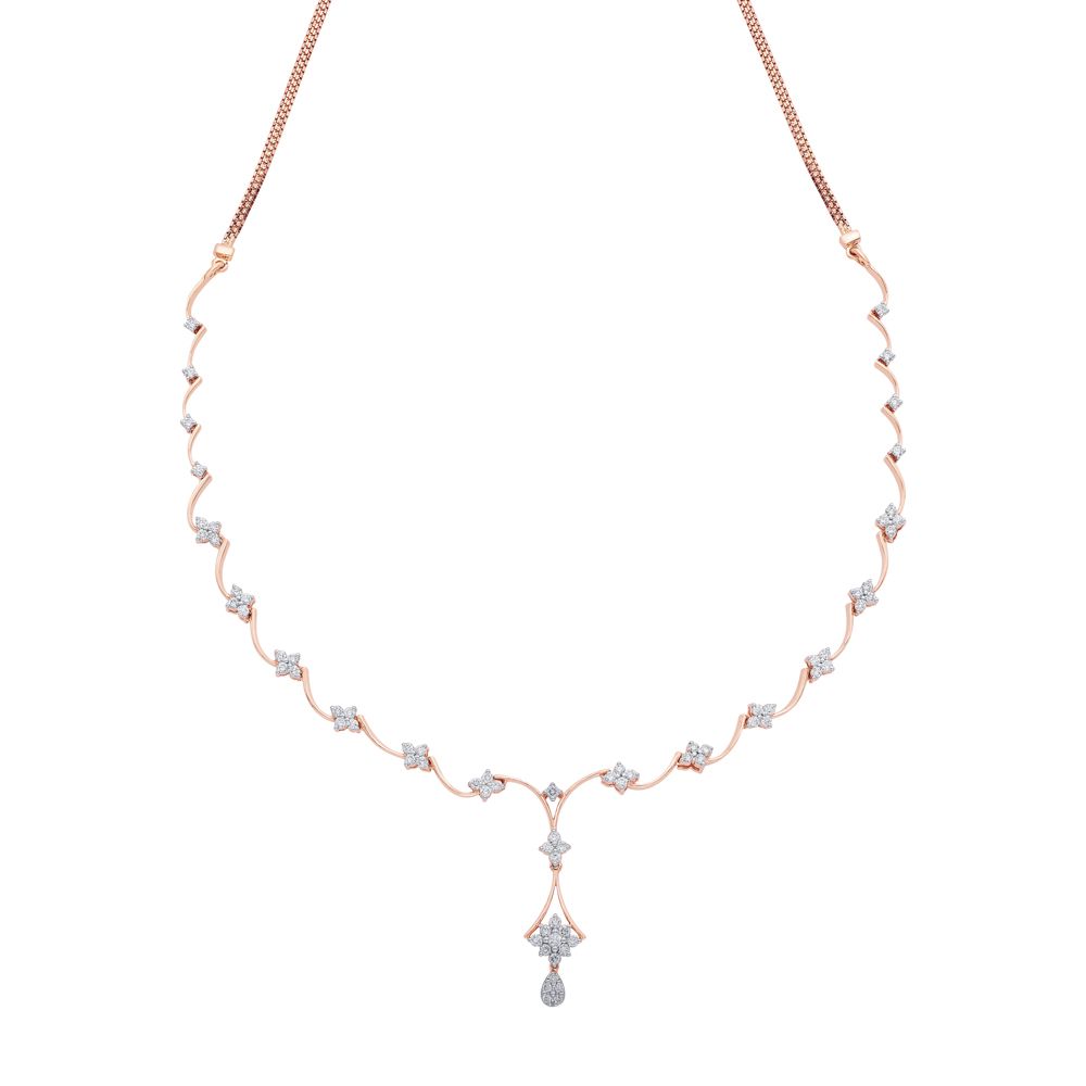 Floral Design Earrings and Necklace Set in 14Kt Rose Gold-Diamond-ONS17029-D400X0C