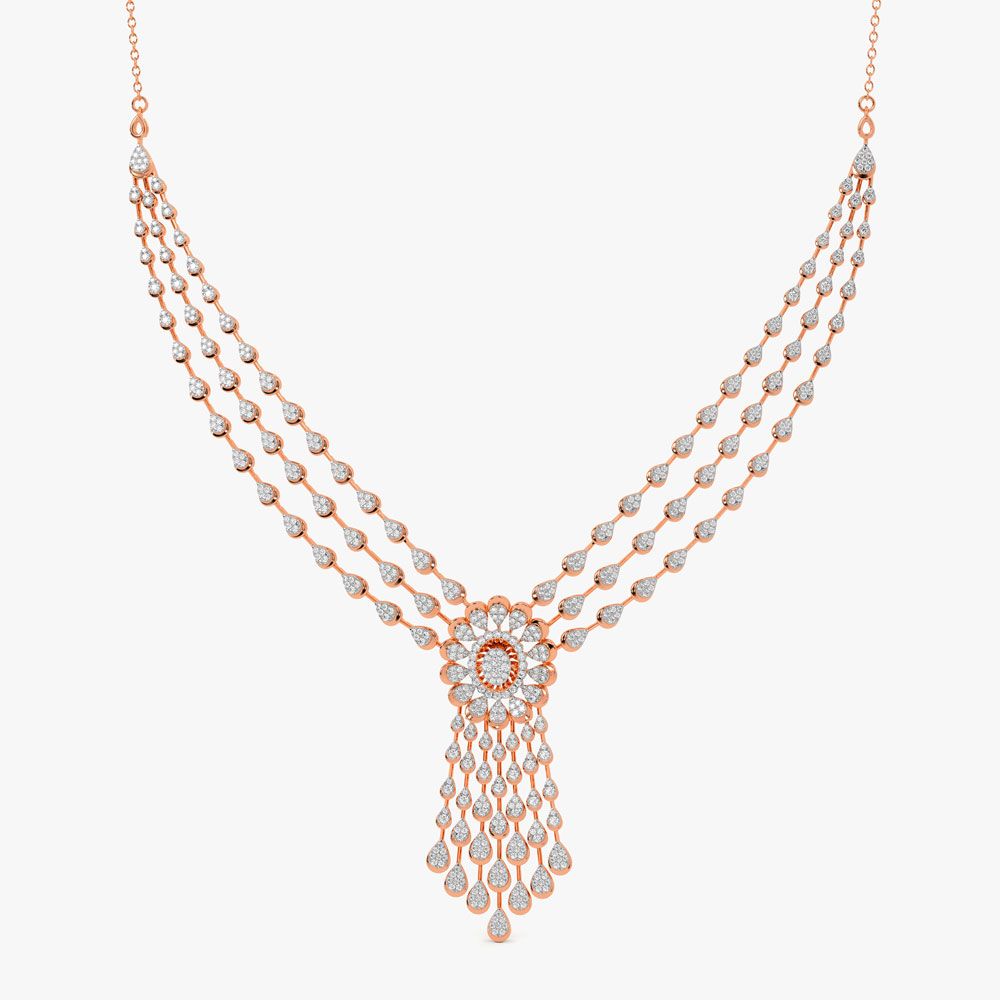 Elaborate Diamond Necklace in Rose Gold-Necklaces-OSN17031-D400X2C