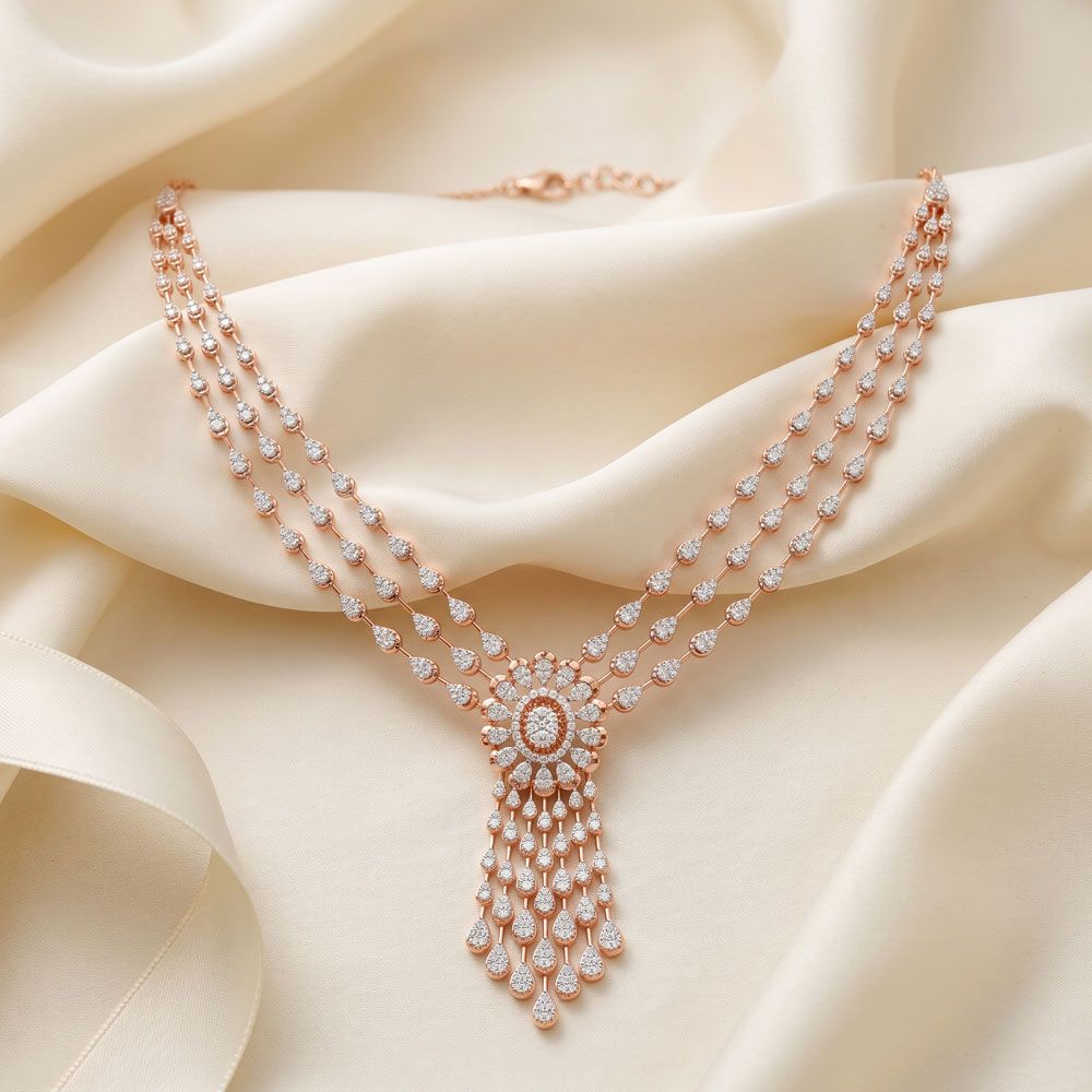 Elaborate Diamond Necklace in Rose Gold-Necklaces-OSN17031-D400X2C