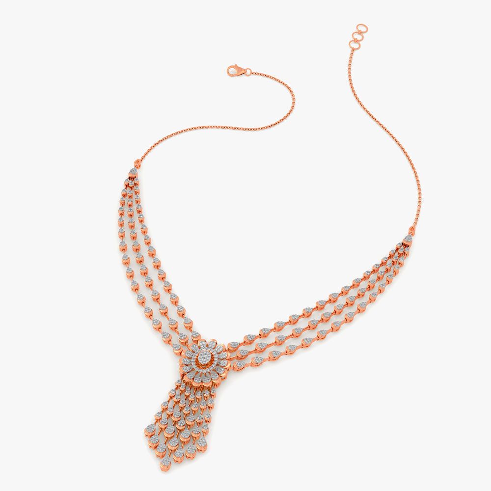 Elaborate Diamond Necklace in Rose Gold-Necklaces-OSN17031-D400X2C