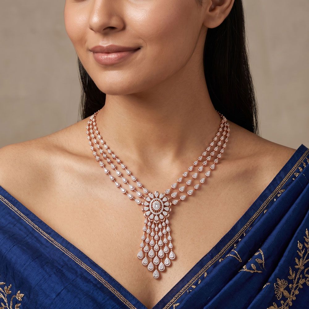 Elaborate Diamond Necklace in Rose Gold-Necklaces-OSN17031-D400X2C
