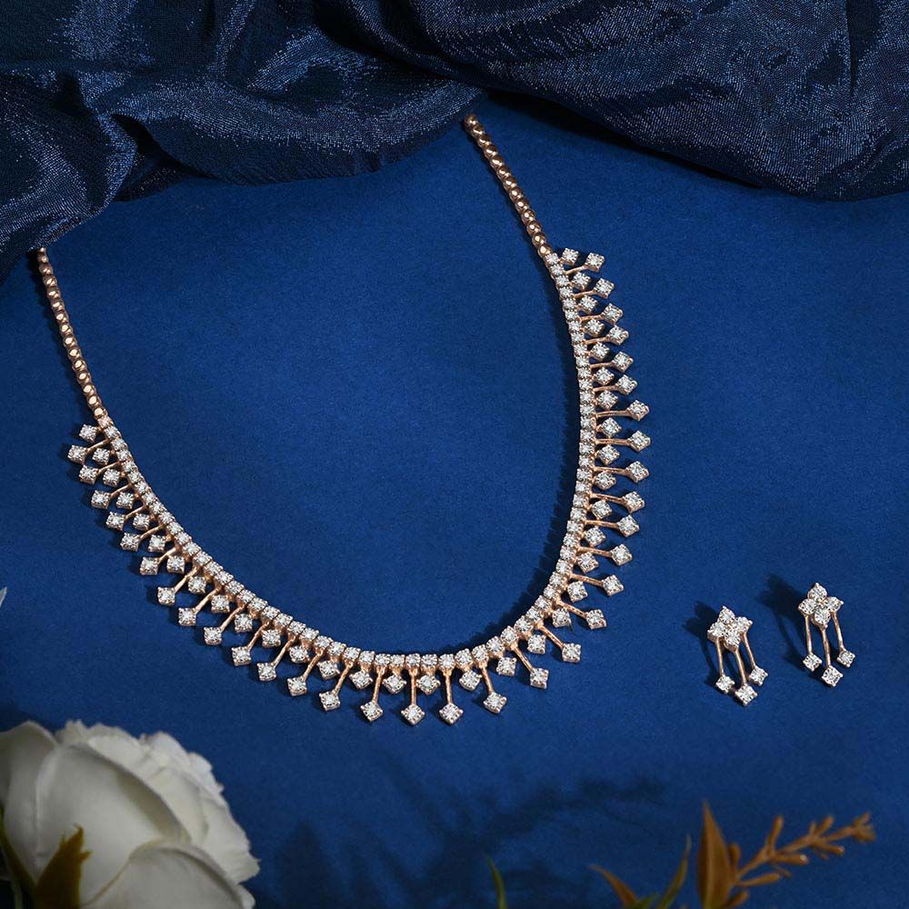 Beautiful Abstract Diamond Stud Earrings and Necklace Set-All Jewellery-ONS18039-D400X2C