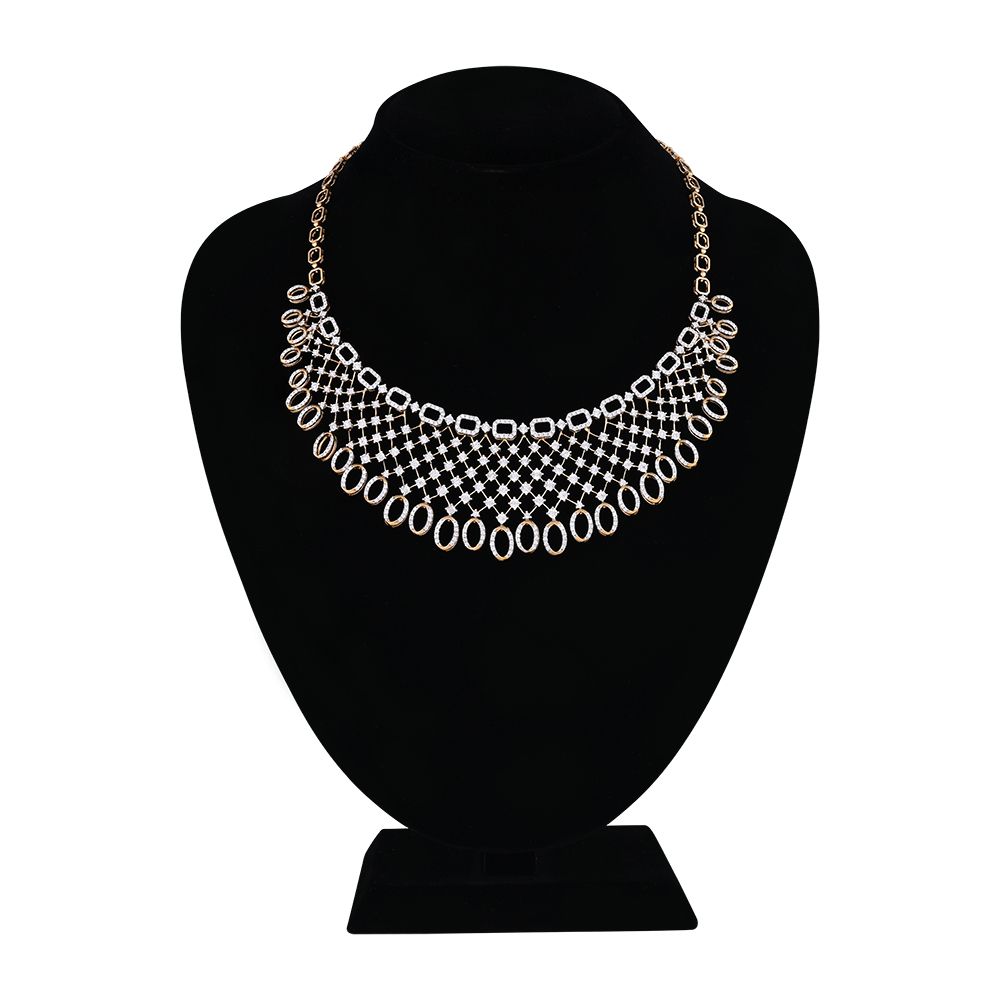 Stylish Chandelier Earrings and Necklace Set in Diamonds-All Jewellery-ONS18040-D400X0C