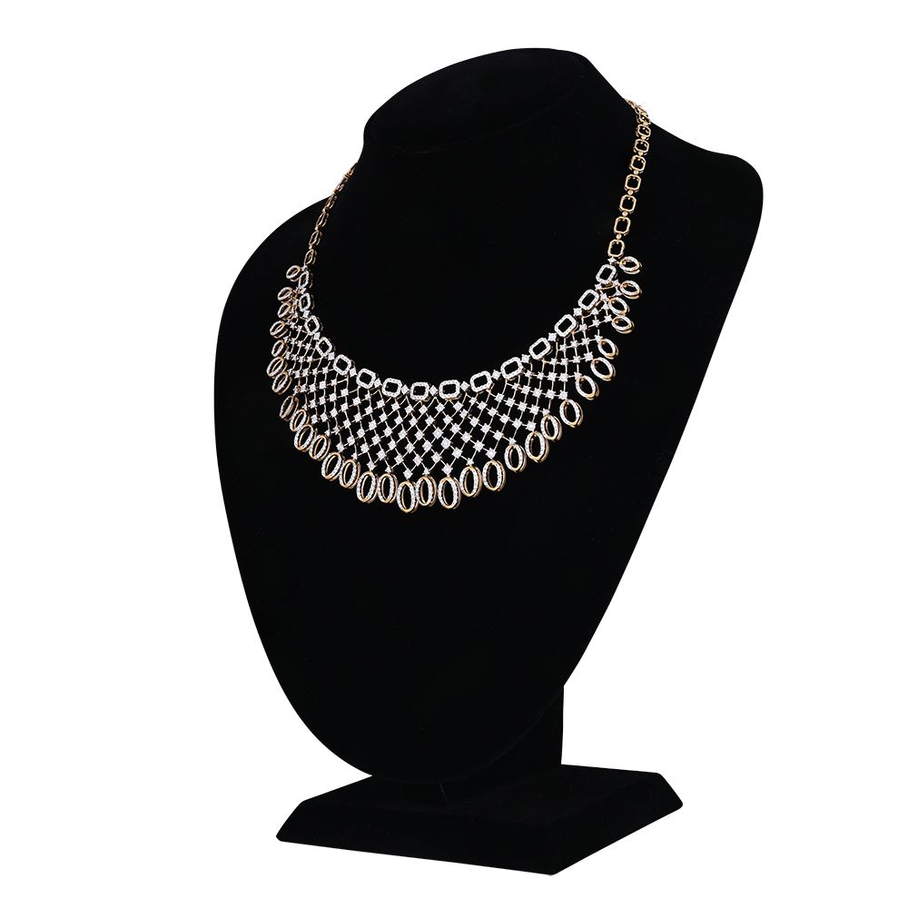 Stylish Chandelier Earrings and Necklace Set in Diamonds-All Jewellery-ONS18040-D400X0C