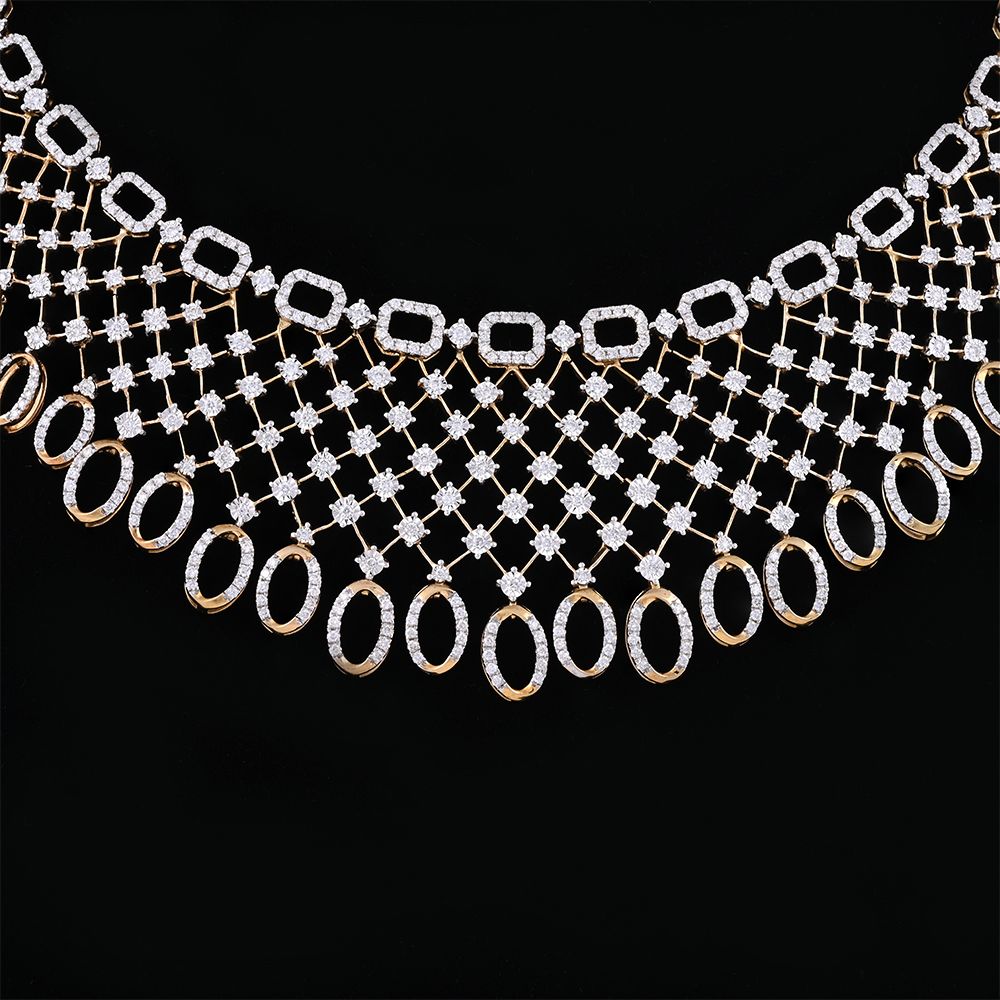 Stylish Chandelier Earrings and Necklace Set in Diamonds-All Jewellery-ONS18040-D400X0C