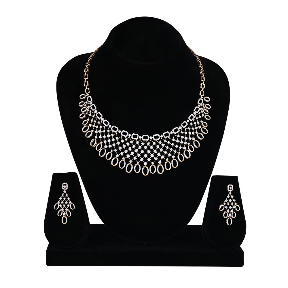 Stylish Chandelier Earrings and Necklace Set in Diamonds-All Jewellery-ONS18040-D400X0C