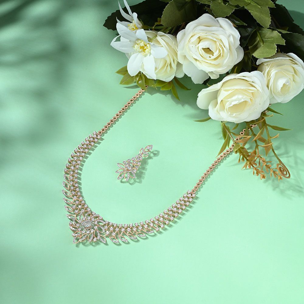 Leaf Design Diamond Jewellery Set-All Jewellery-ONS18062-D409X0B