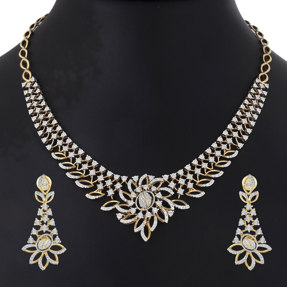 Leaf Design Diamond Jewellery Set-All Jewellery-ONS18062-D409X0B