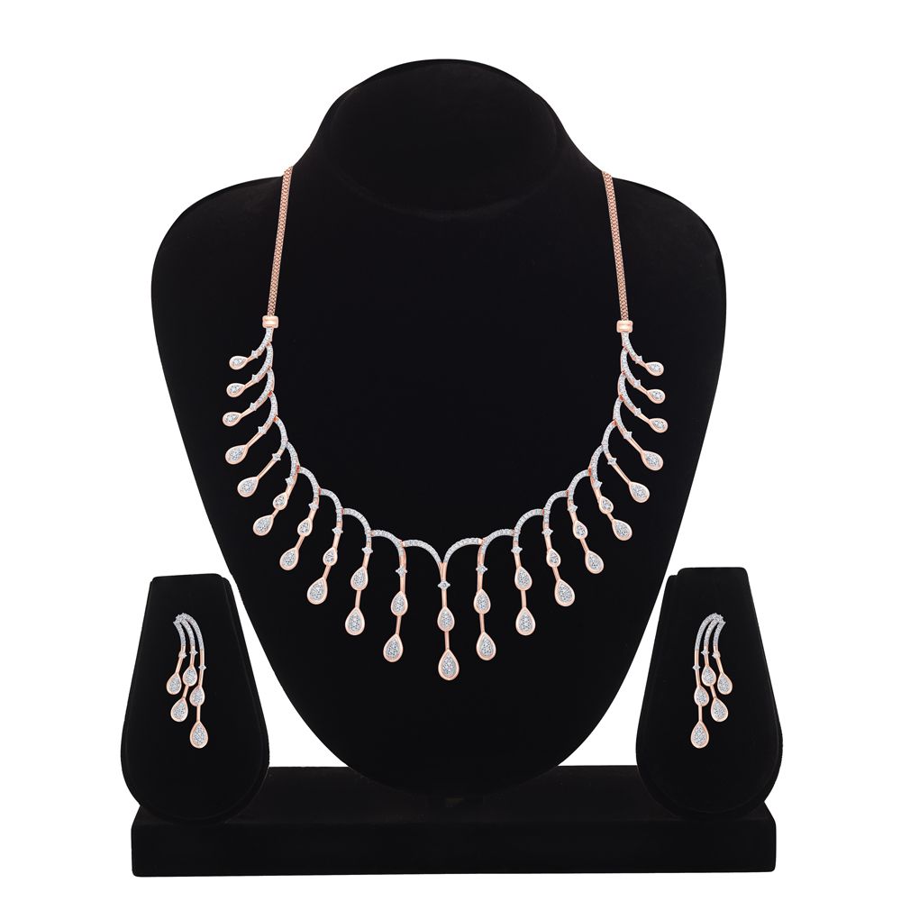 Patterned Drop Diamond Necklace & Earrings Set-All Jewellery-ONS18095-D400X1C