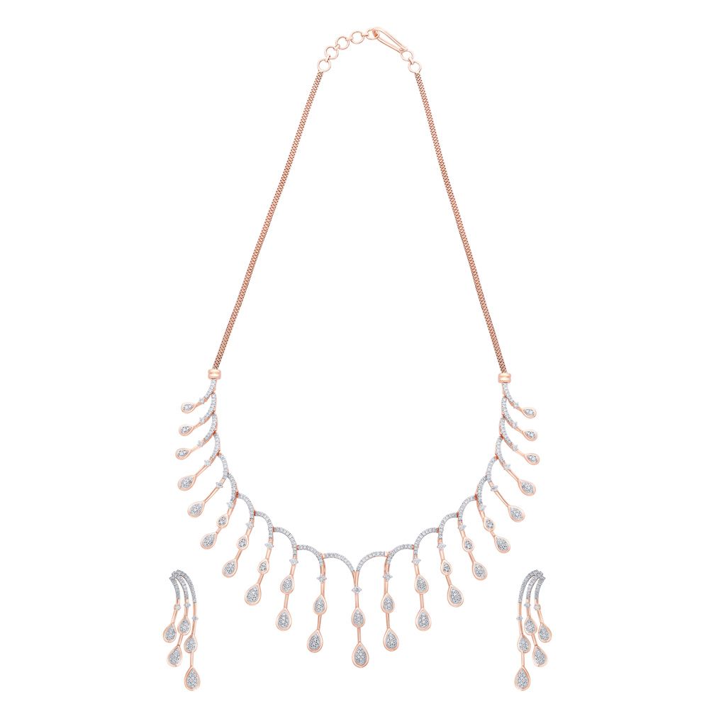 Patterned Drop Diamond Necklace & Earrings Set-All Jewellery-ONS18095-D400X1C