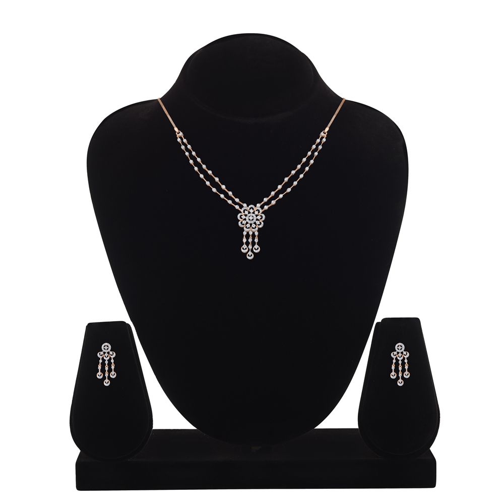 Blooming Floral Diamond and Rose Gold Necklace Set-Necklace Sets-ONS19025-D900X0C