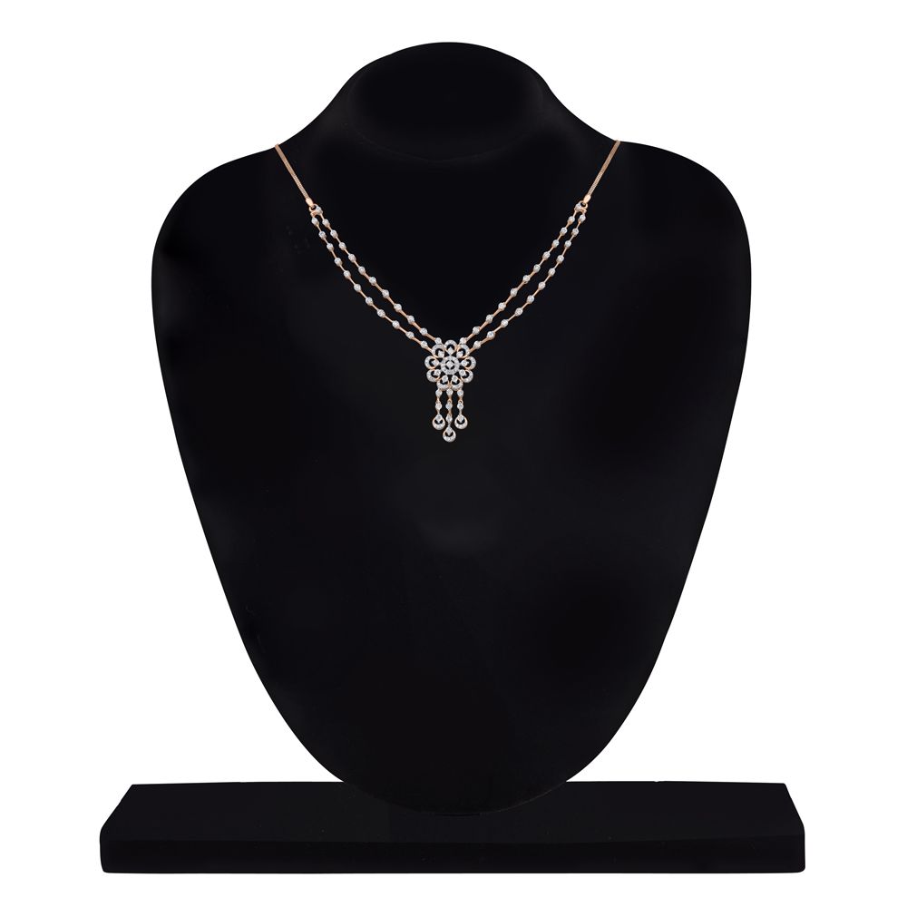 Blooming Floral Diamond and Rose Gold Necklace Set-Necklace Sets-ONS19025-D900X0C