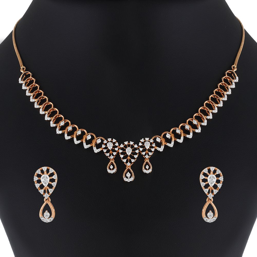 Elegant Diamond Earrings and Necklace in Rose Gold-All Jewellery-ONS19028-D400X0C
