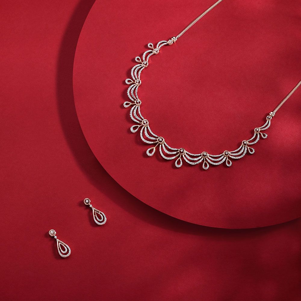 Surreal Diamond and Rose Gold Jewellery Set-Necklace Sets-ONS19034-D400X0C