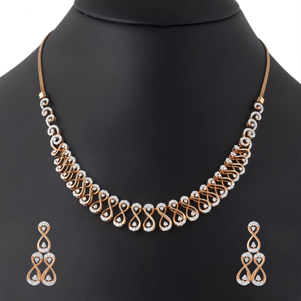 Curved Design Yellow Gold Necklace and Earrings Set-All Jewellery-ONS19039-D300R1B